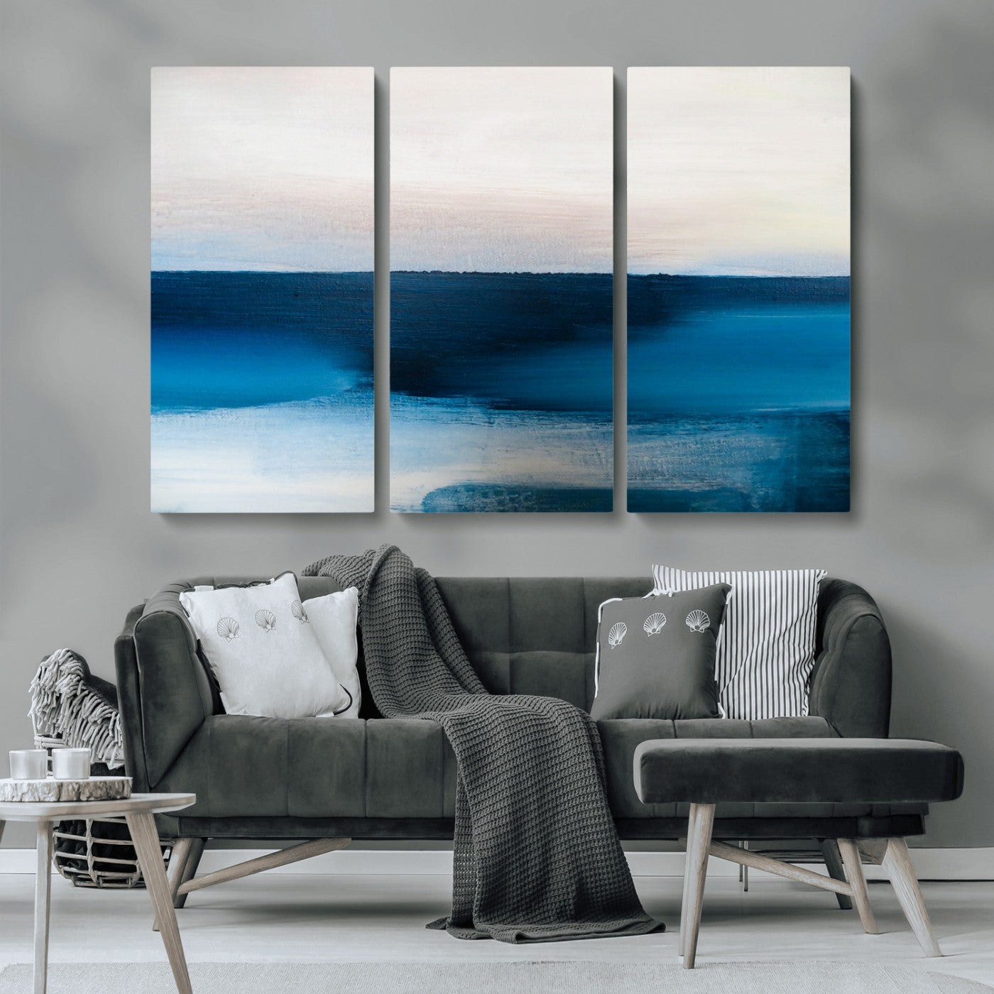 MGV-CV-48X32-3P - Dark Blue Abstract Wall Art Canvas Print