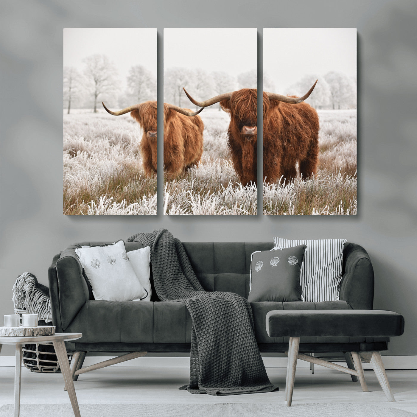 MGV-CV-48X32-3P - Longhorn Cattle Wall Art Canvas Print, Framed Farmhouse Style Art Picture Print, Rustic Cow Perfect Rustic Farmhouse Decor Artwork