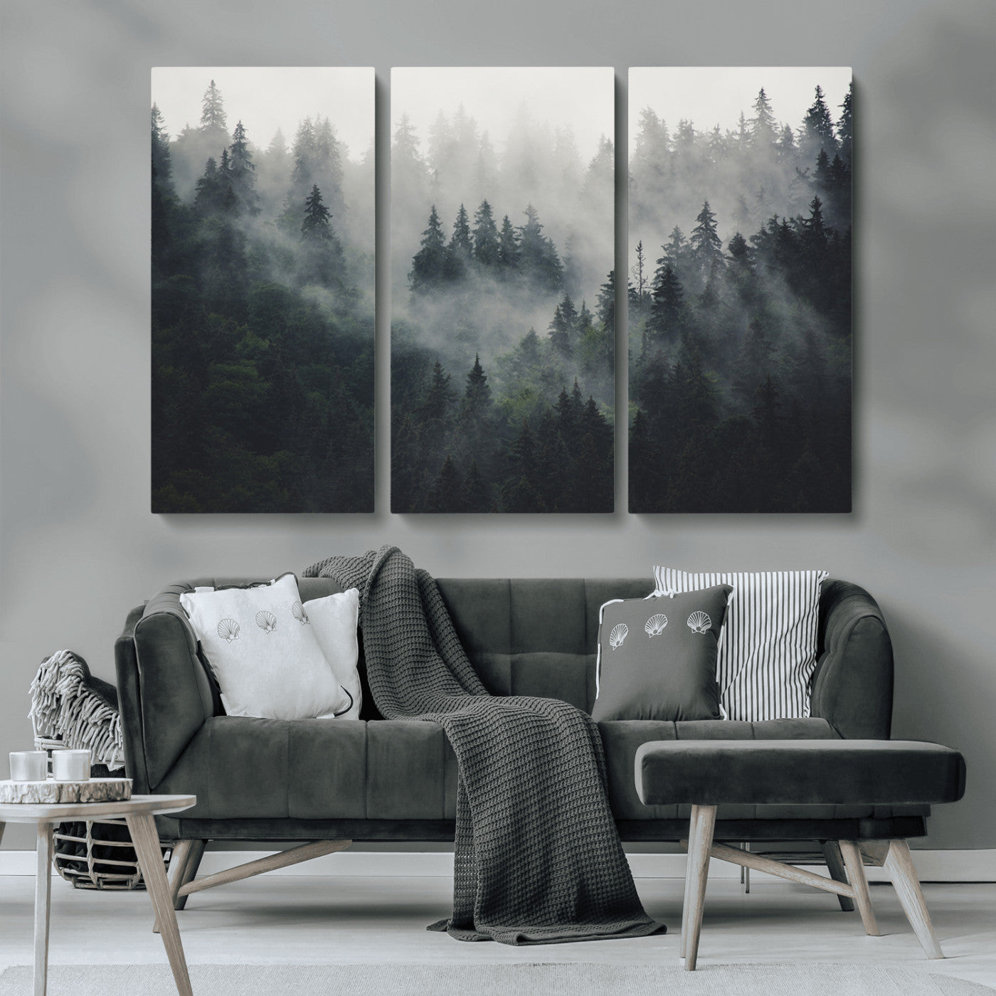 MGV-CV-48X32-3P - Nature Wall Decor - Serene Triptych Nature Print – Woodland Landscape Decor for Living Room or