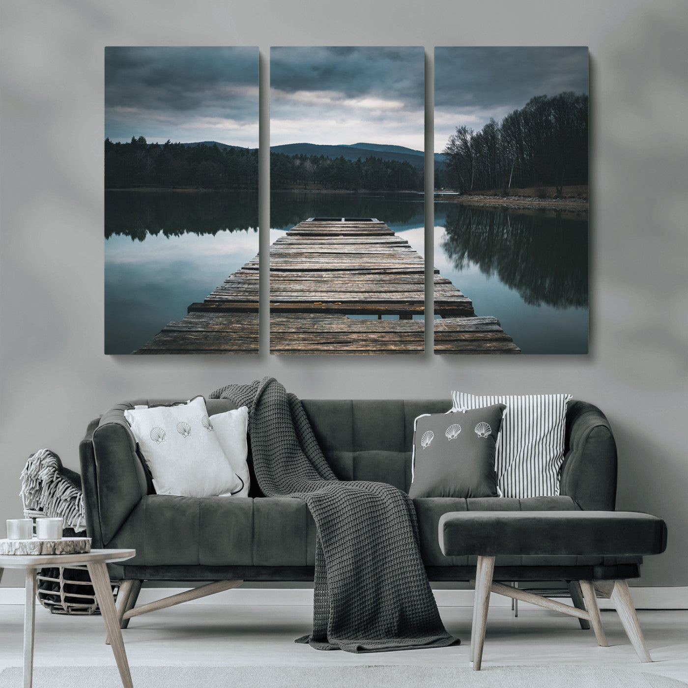 MGV-CV-48X32-3P - Wooden Bridge Near Lake Wall Art Canvas Print