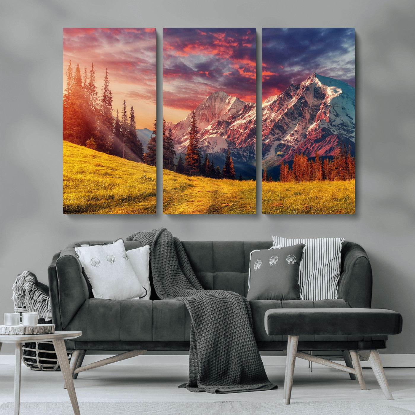 MGV-CV-48X32-3P - Mountain and Daylight Red Sunset Wall Art Canvas Print