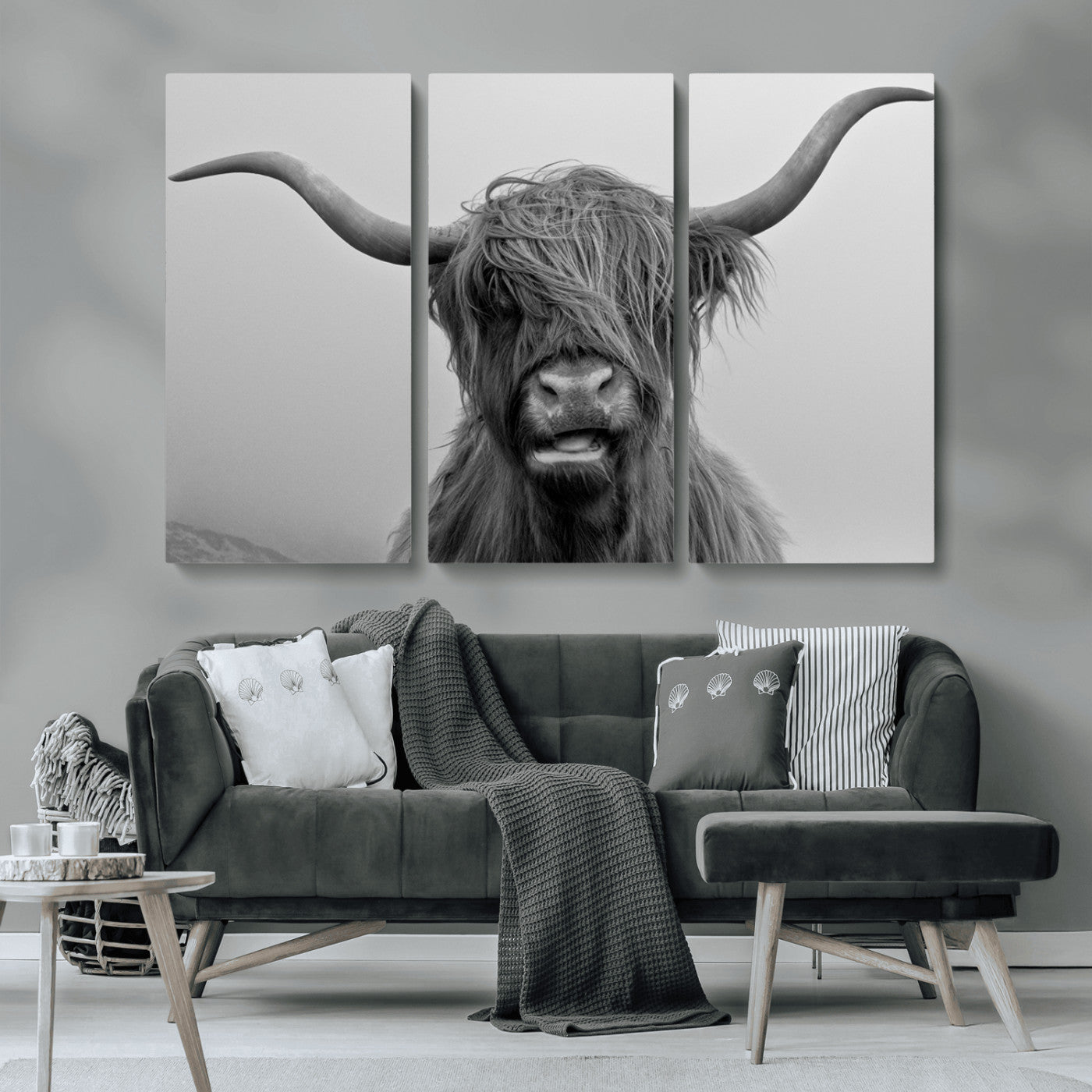 MGV-CV-48X32-3P - Texas Cow Wall Art Canvas, Texas Longhorn Cattle Canvas Print