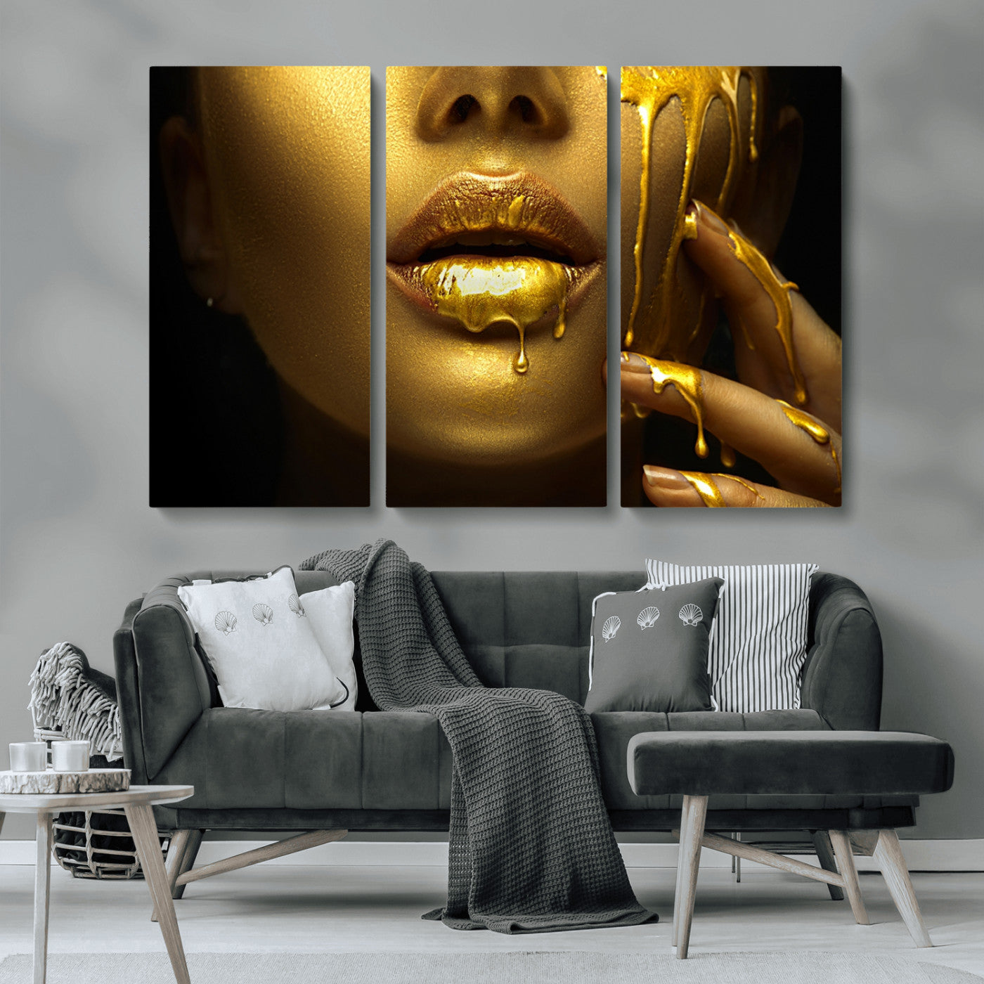 MGV-CV-48X32-3P - Gold and Women Wall Art Canvas Print