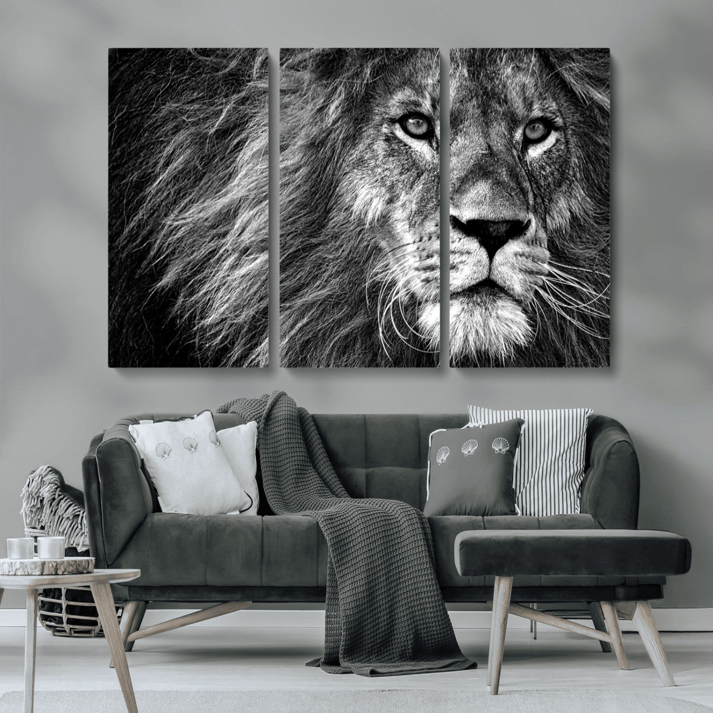 MGV-CV-48X32-3P - Black and White Lion Canvas Wall Art Print