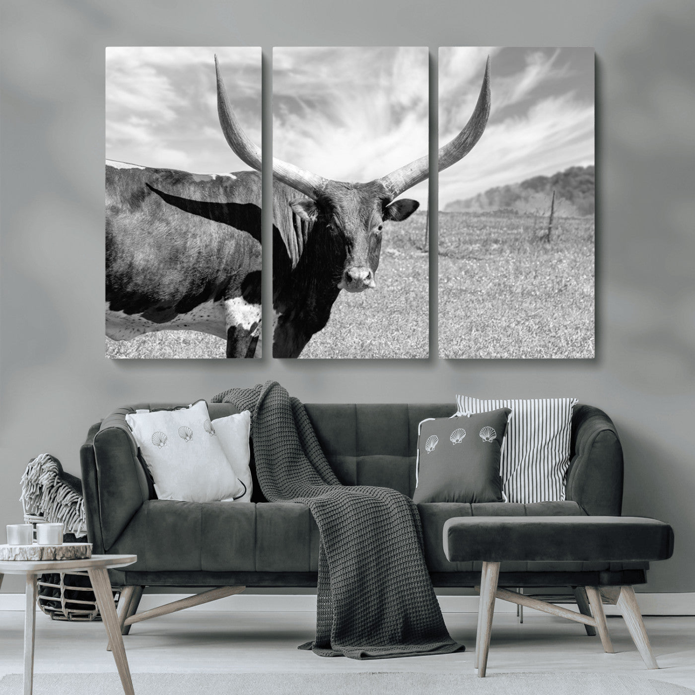 MGV-CV-48X32-3P - Cattle Wall Art Longhorn Cow Canvas Print