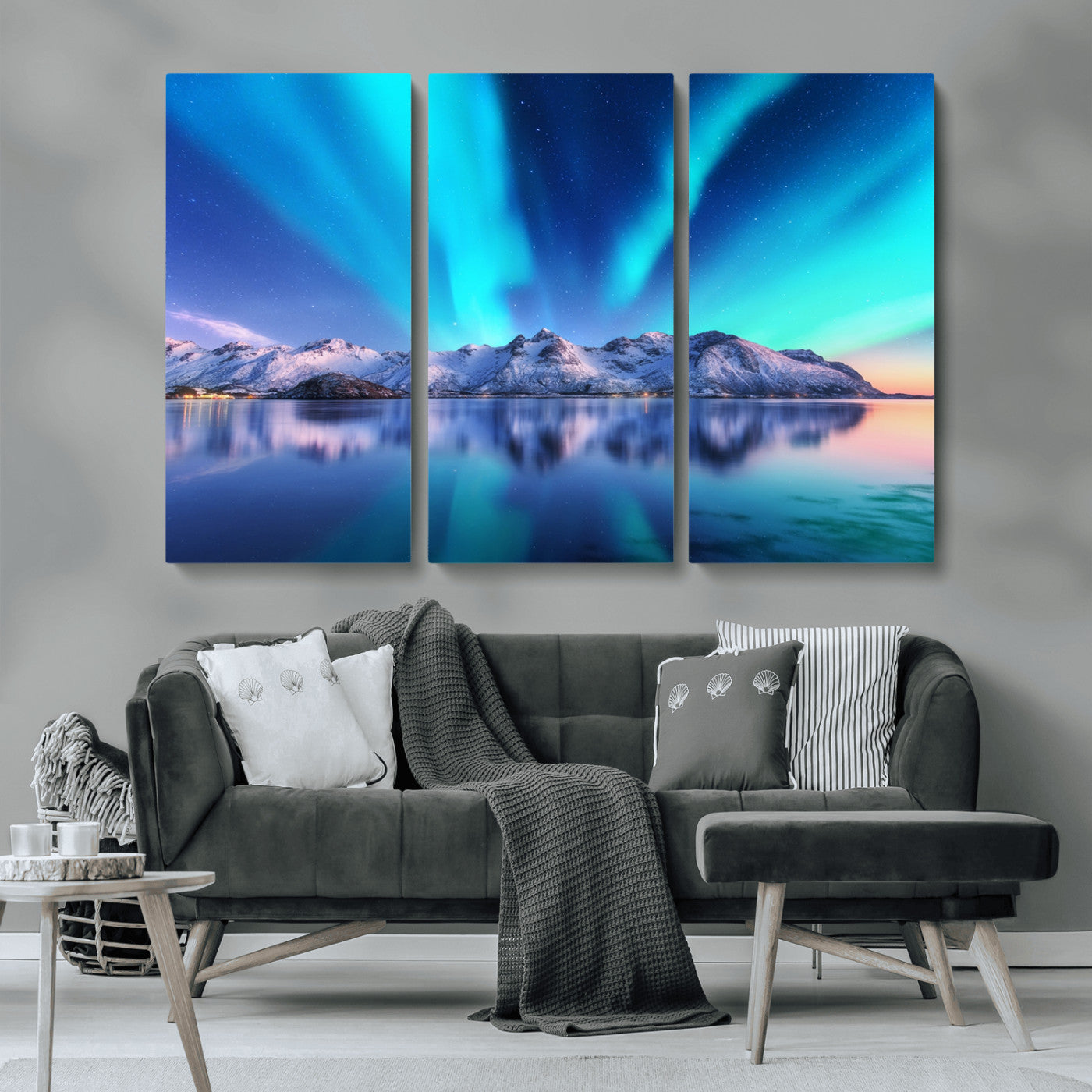 MGV-CV-48X32-3P - Northern Lights above Mountain Wall Art, Northern Lights Wall Art Canvas Print