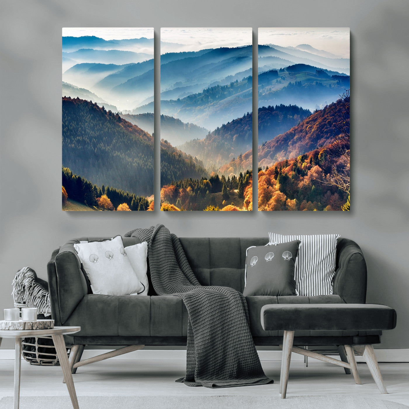 MGV-CV-48X32-3P - Mountains Forest Autumn Wall Art Canvas Print