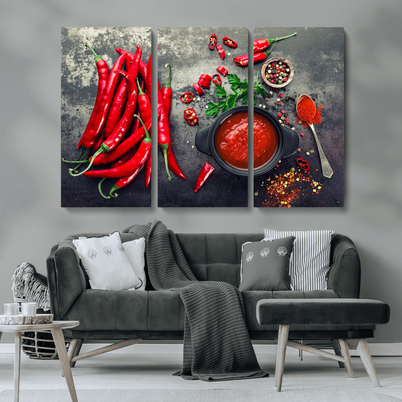 MGV-CV-48X32-3P - Red Chili Peppers Wall Art Kitchen Artwork Canvas Print