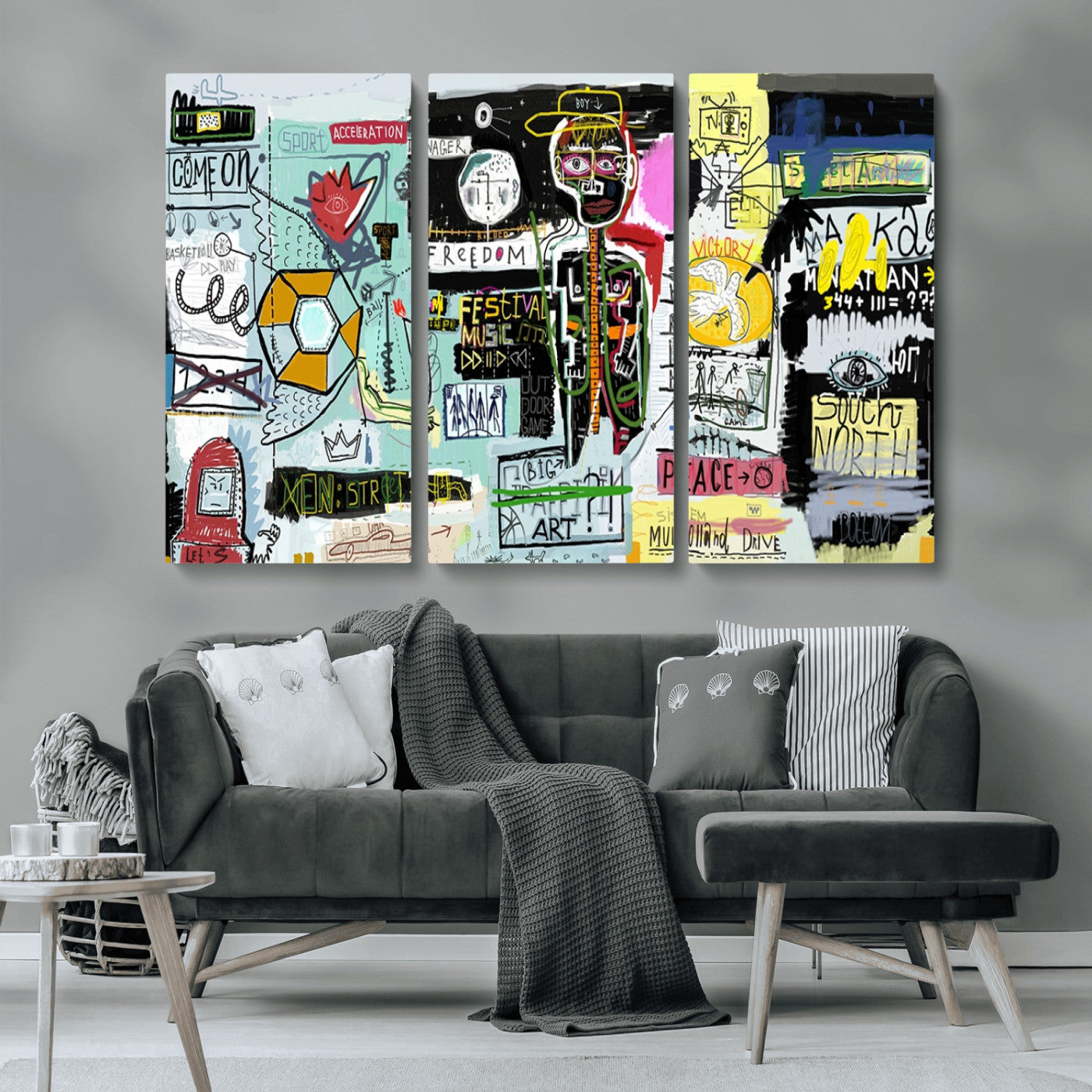 MGV-CV-48X32-3P - Abstract Graffiti Canvas Street Art-Inspired Graffiti Triptych Canvas – Modern Abstract Wall Art for