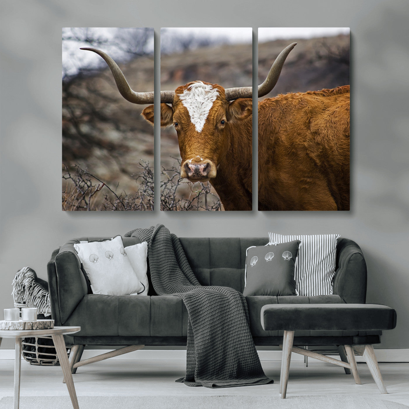 MGV-CV-48X32-3P - Framed Big Cow Animal Wall Art Canvas Print
