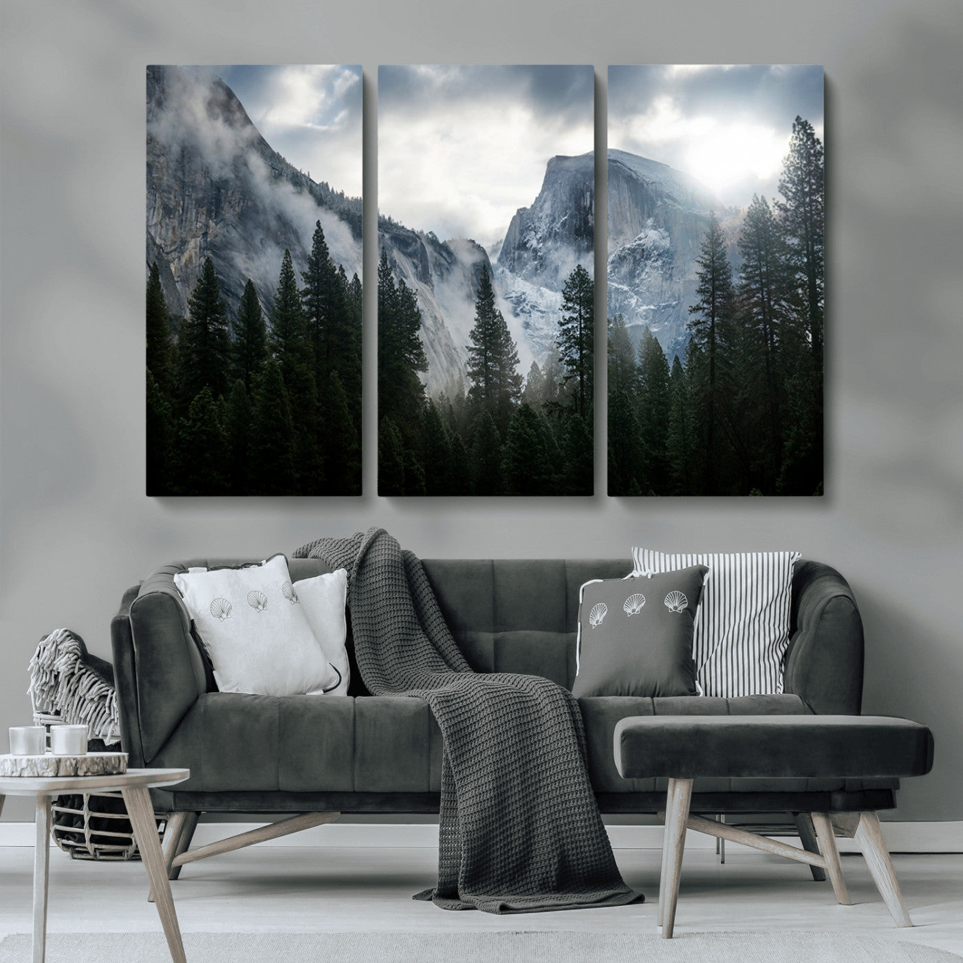 MGV-CV-48X32-3P - Yosemite National Park El Capitan Foggy Mountain Wall Art | Large Canvas Print for Living Room,