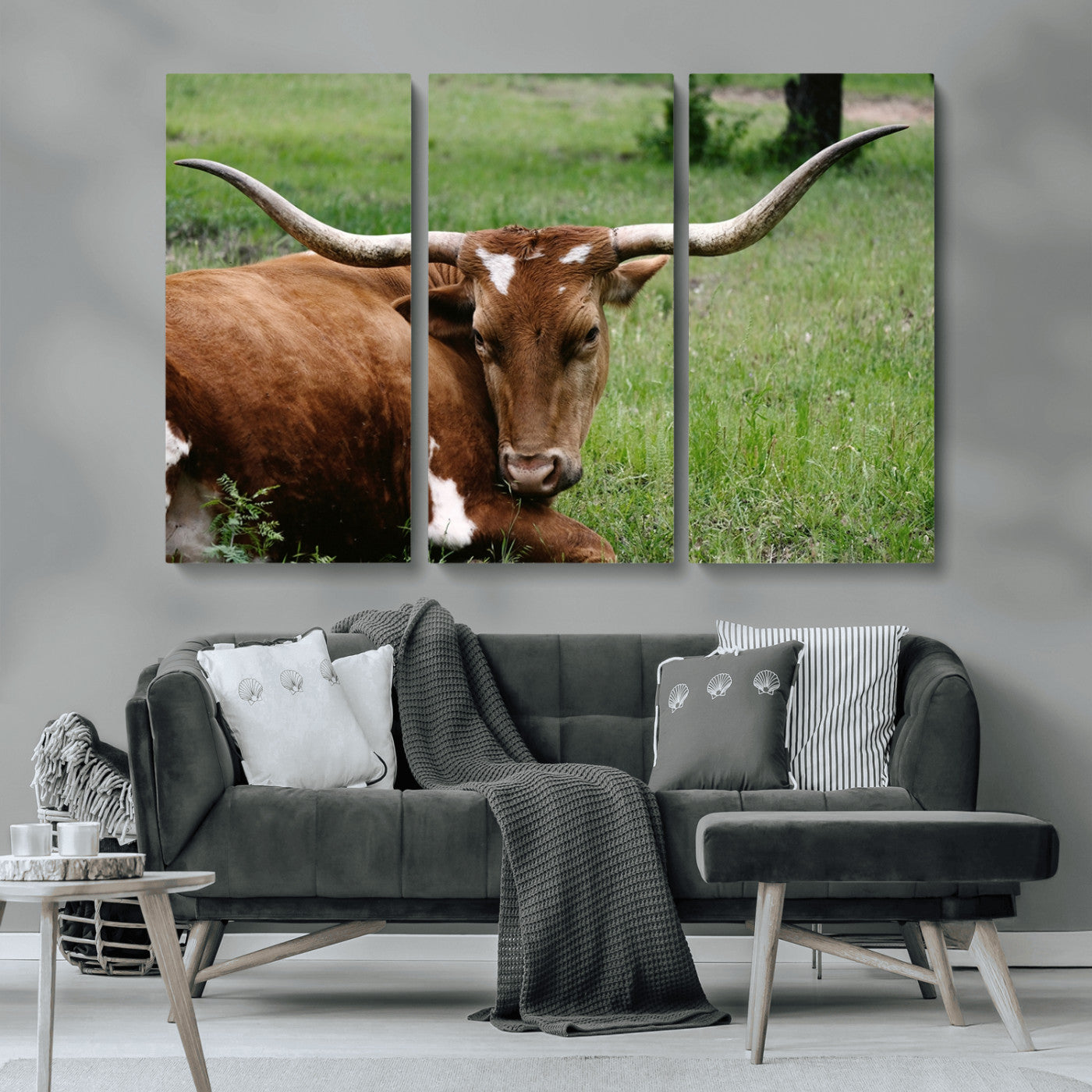 MGV-CV-48X32-3P - Longhorn Cow Animal Wall Art Canvas Print