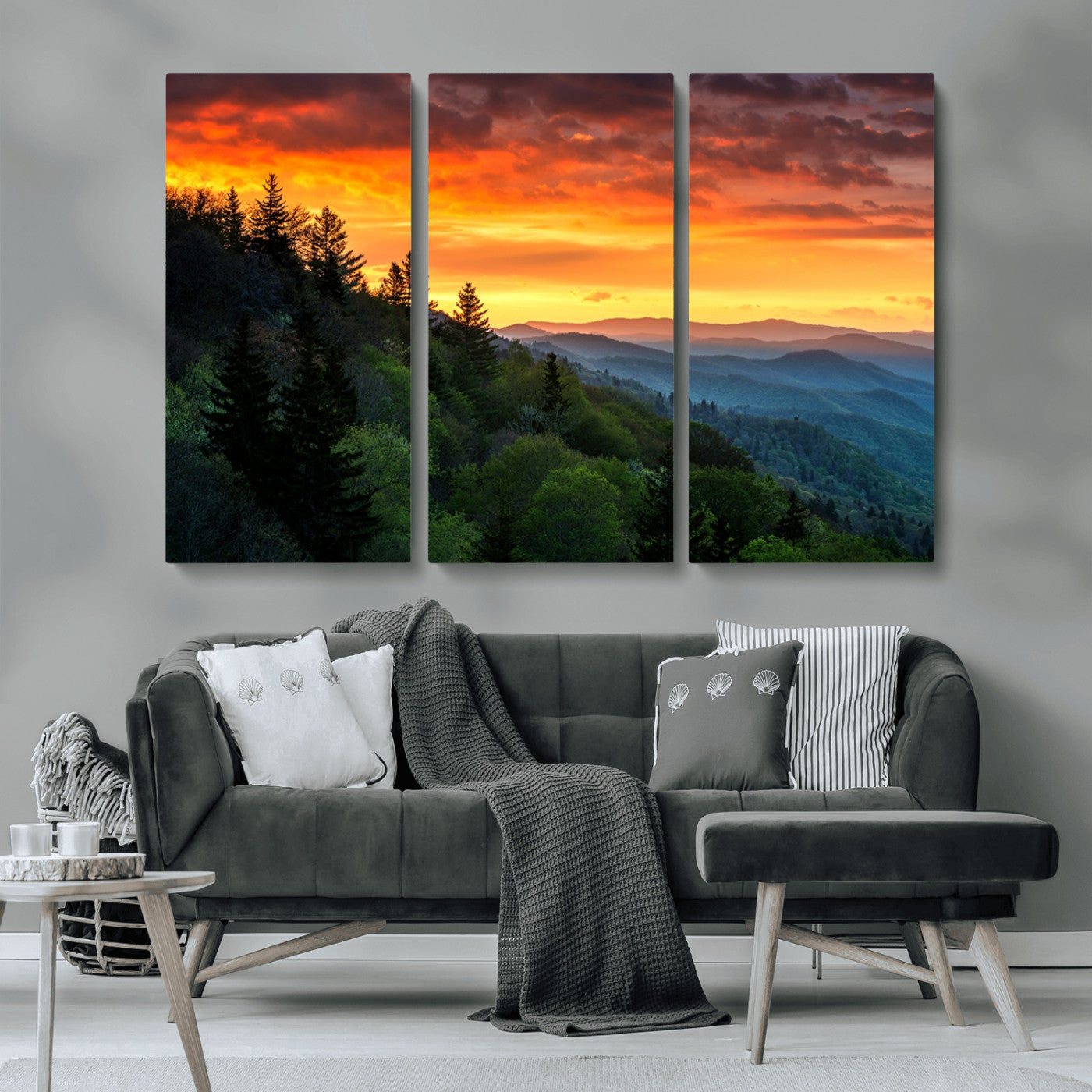 MGV-CV-48X32-3P - Forest Landscape Wall Art Sunset Canvas, Forest Sunset Canvas Print