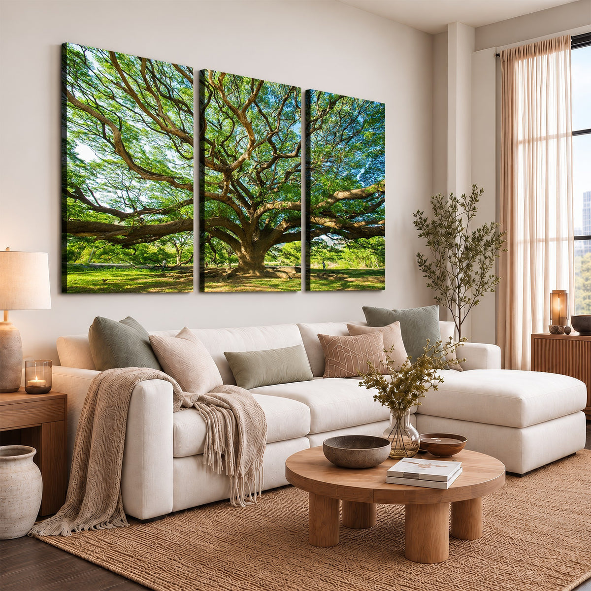 70569-MGV-CV-24X16 - Majestic Oak Tree Wall Art | Serene Nature Canvas Print with Spreading Branches
