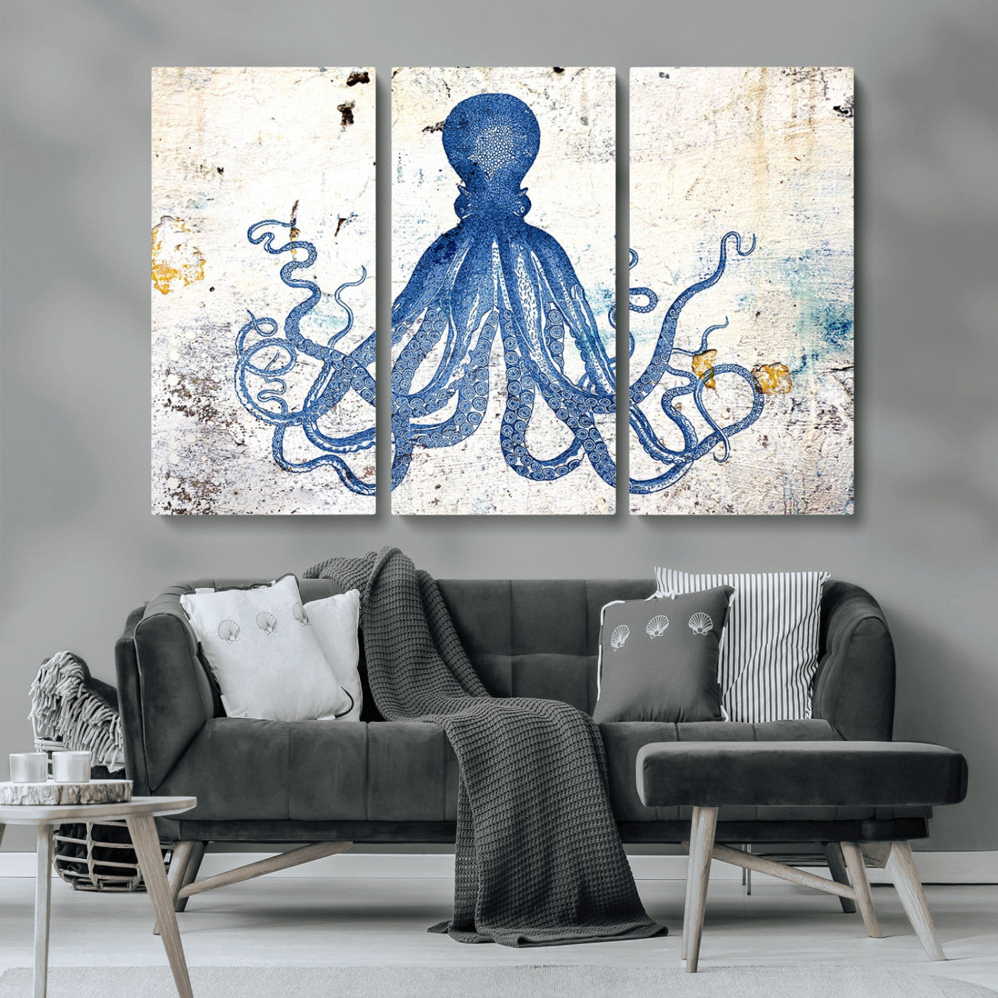 MGV-CV-48X32-3P - Octopus Canvas Wall Art | Coastal Marine Life Artwork for Living Room, Bedroom, or Office |