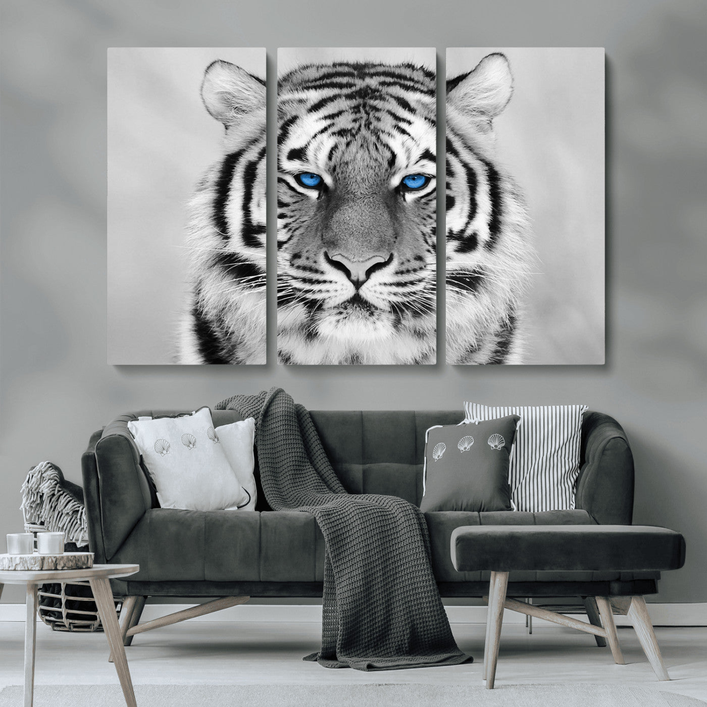 MGV-CV-48X32-3P - Black and White Tiger Wall Art Animal Canvas Print