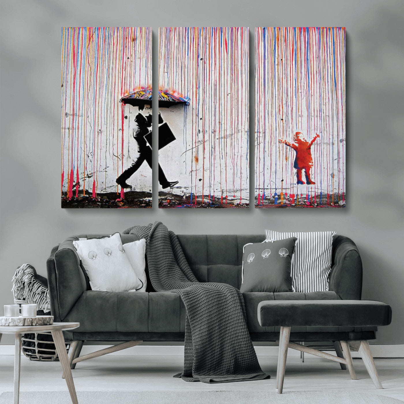 MGV-CV-48X32-3P - Banksy Wall Art Canvas Print, Framed Graffiti Art Picture Print, Banksy Urban Graffiti Perfect Modern Decor Artwork