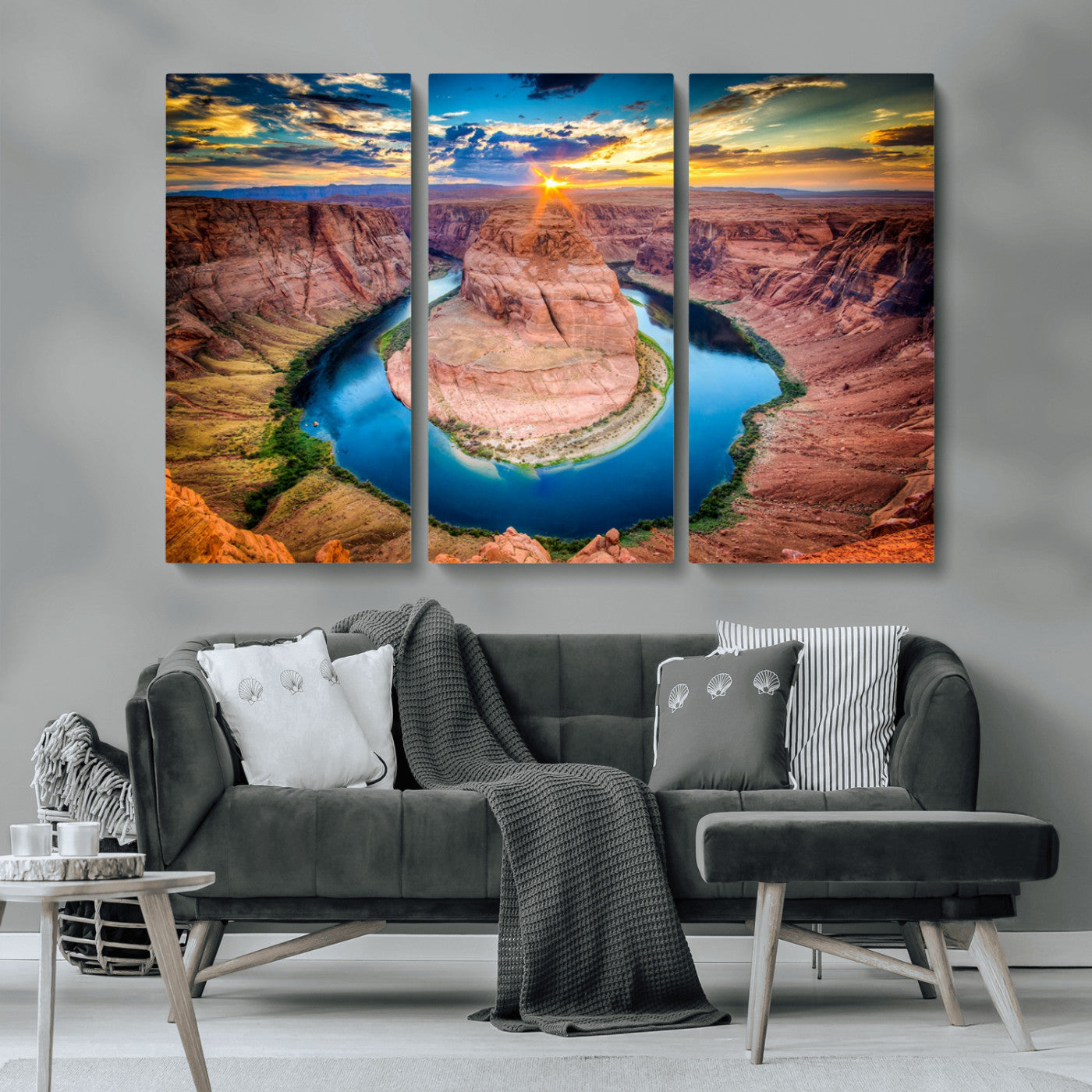 MGV-CV-48X32-3P - Sunset on the Horseshoe Bend Grand Canyon, Horseshoe Bend Grand Canyon Canvas Wall Art Print