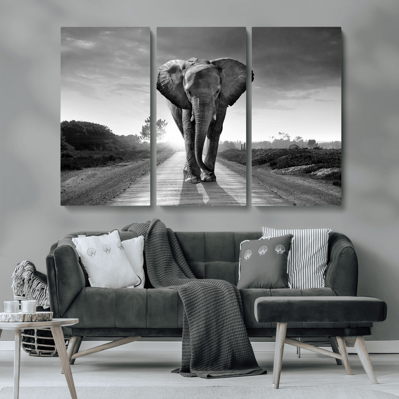 MGV-CV-48X32-3P - Black and White Elephant Wall Art Canvas Print