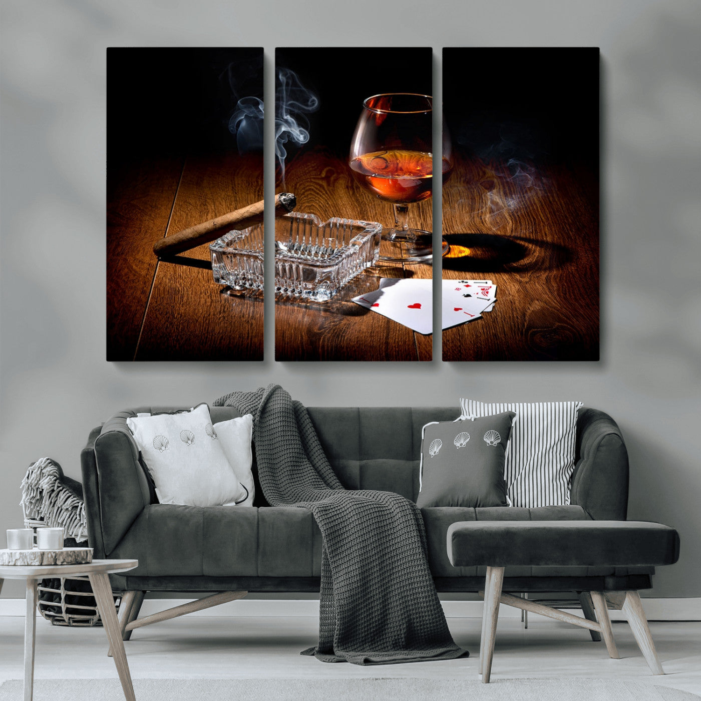 MGV-CV-48X32-3P - Whiskey Cigar Wall Art Canvas Print Kitchen Wall