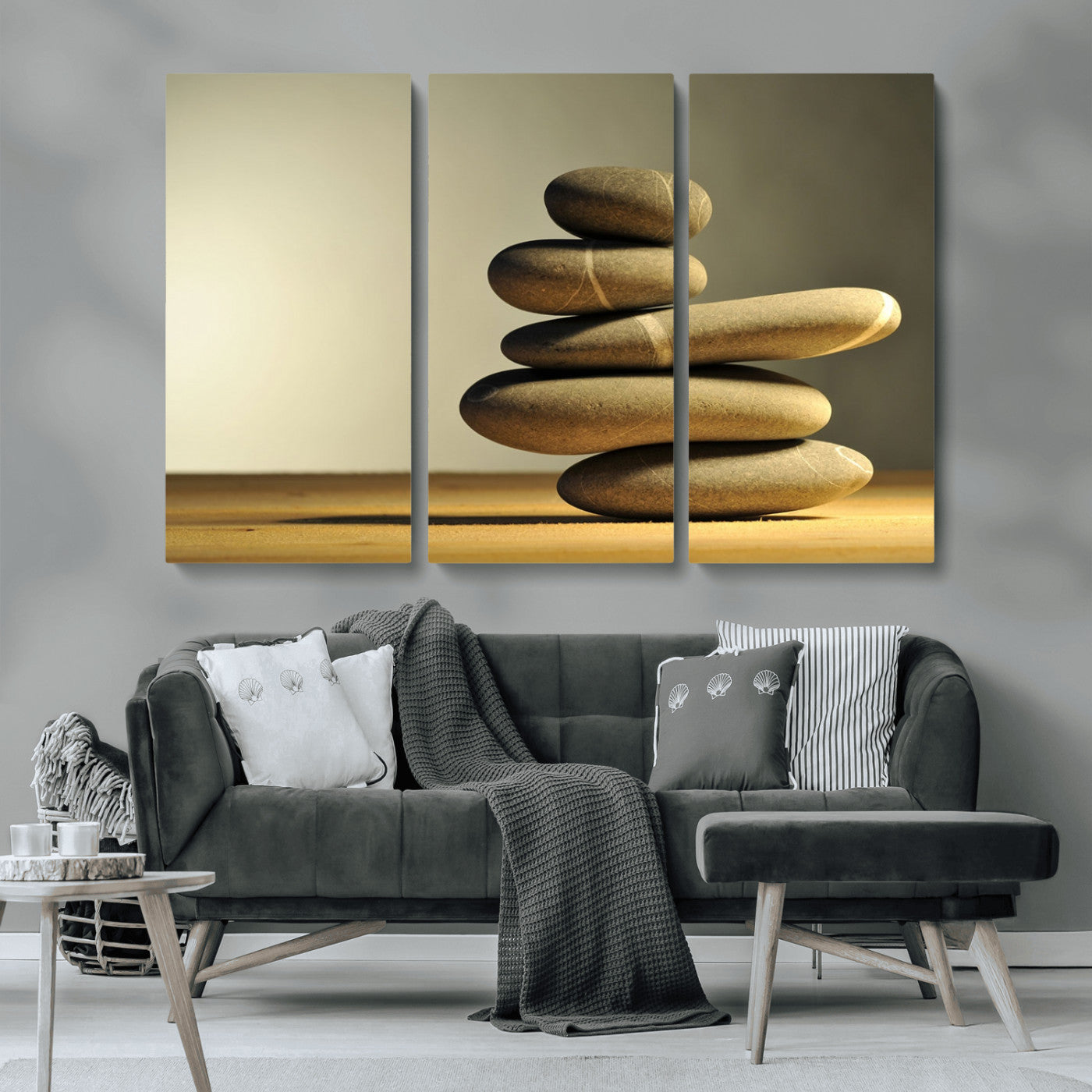 MGV-CV-48X32-3P - Fluvial Zen Stones Canvas Wall Art Print