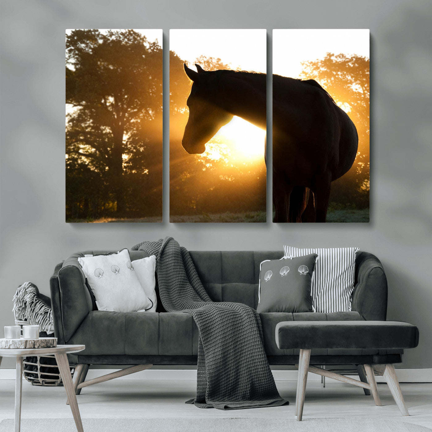 MGV-CV-48X32-3P - Horse at Sunset Wall Art Animal Canvas Print