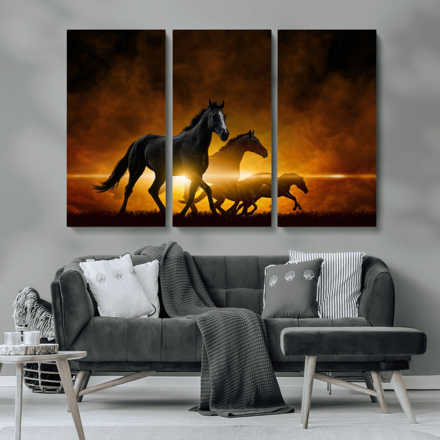 MGV-CV-48X32-3P - Horse Wall Art Canvas Print, Multi Panel Animal Canvas Print