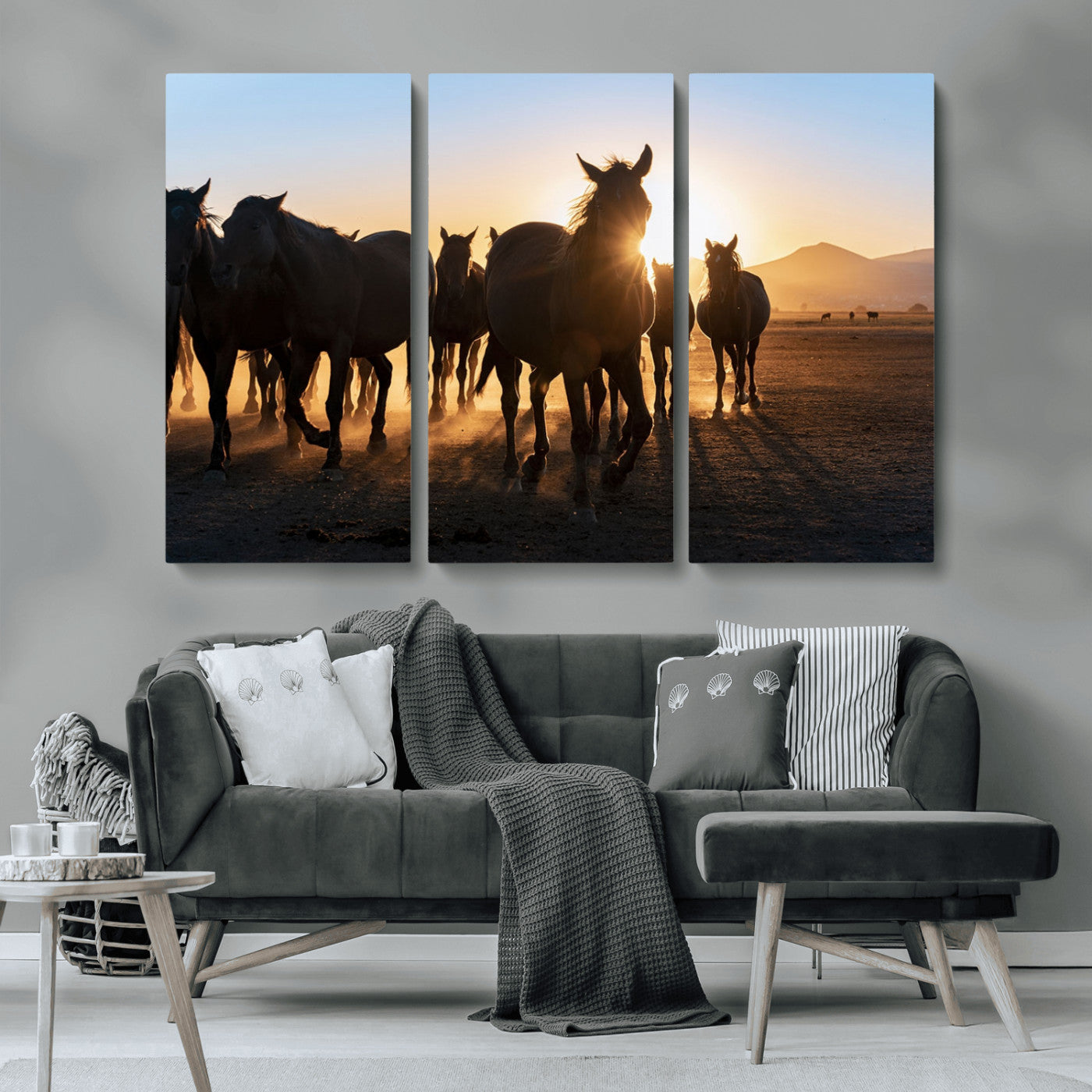 MGV-CV-48X32-3P - Horse Herd Wall Art Animal Canvas Print