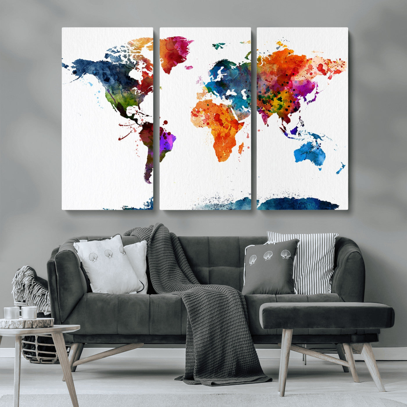 MGV-CV-48X32-3P - Push Pin World Map Canvas Print – Framed Wall Art for Couples to Track Their Travels – Anniversary