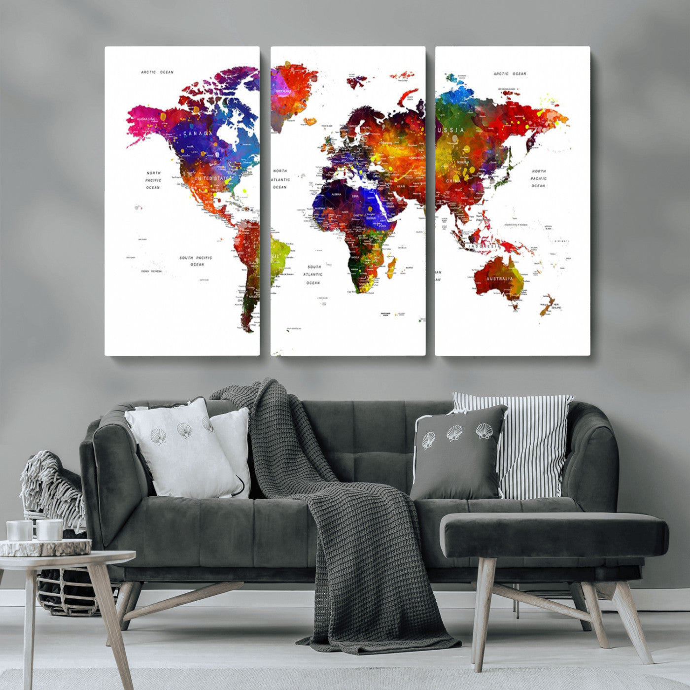 MGV-CV-48X32-3P - Push Pin World Map Canvas Print – Framed Wall Art for Couples to Track Their Travels – Anniversary