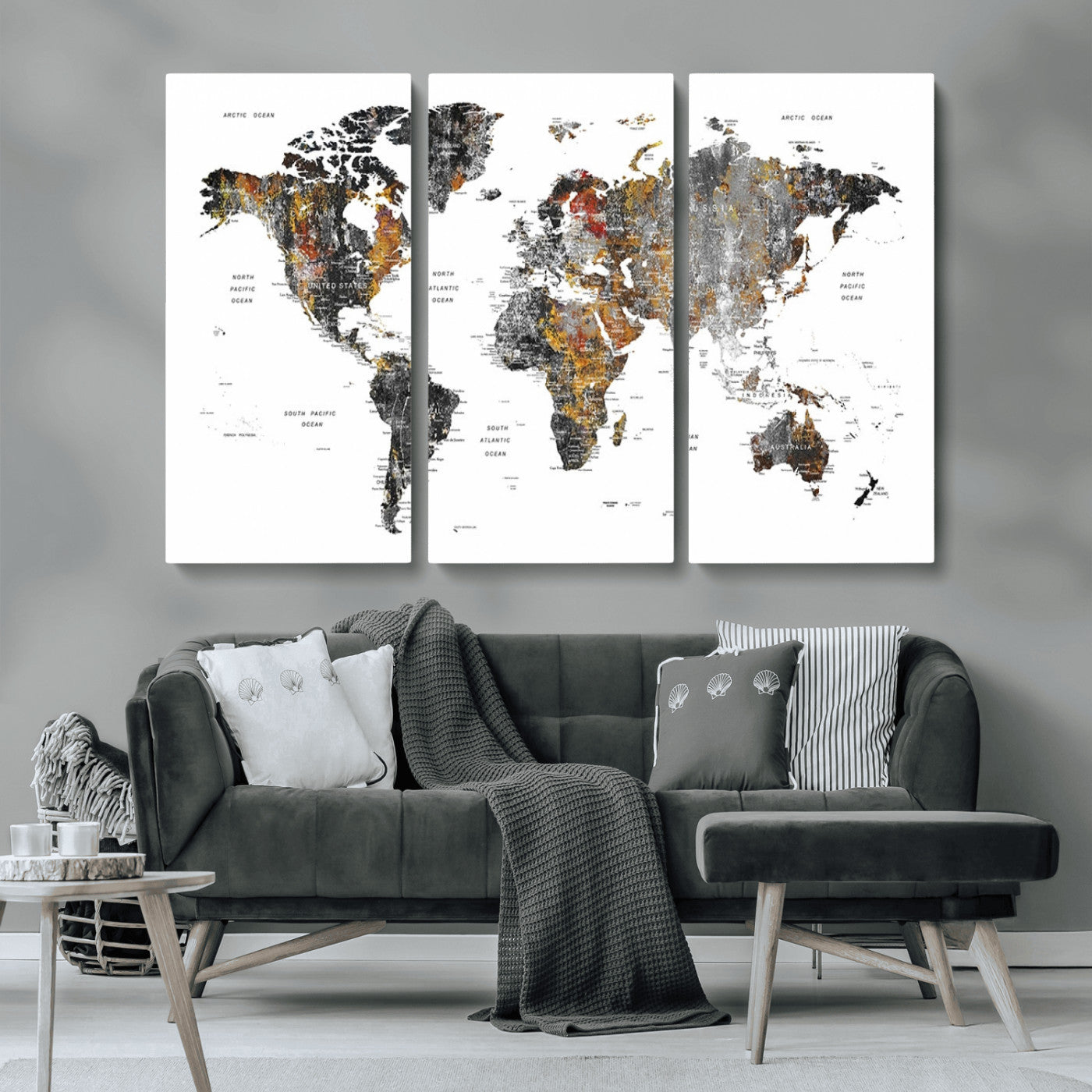 MGV-CV-48X32-3P - World Map Wall Art Canvas Print for Home and Office Decor