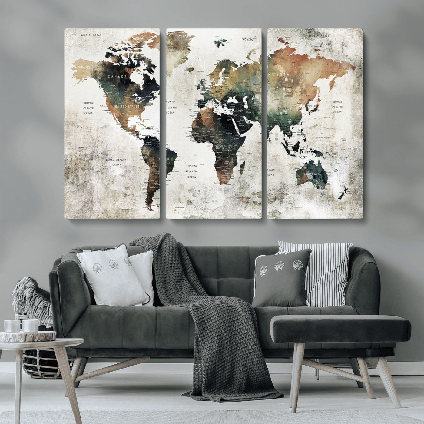 MGV-CV-48X32-3P - Push Pin World Map Canvas Print – Framed Wall Art for Couples to Track Their Travels – Anniversary