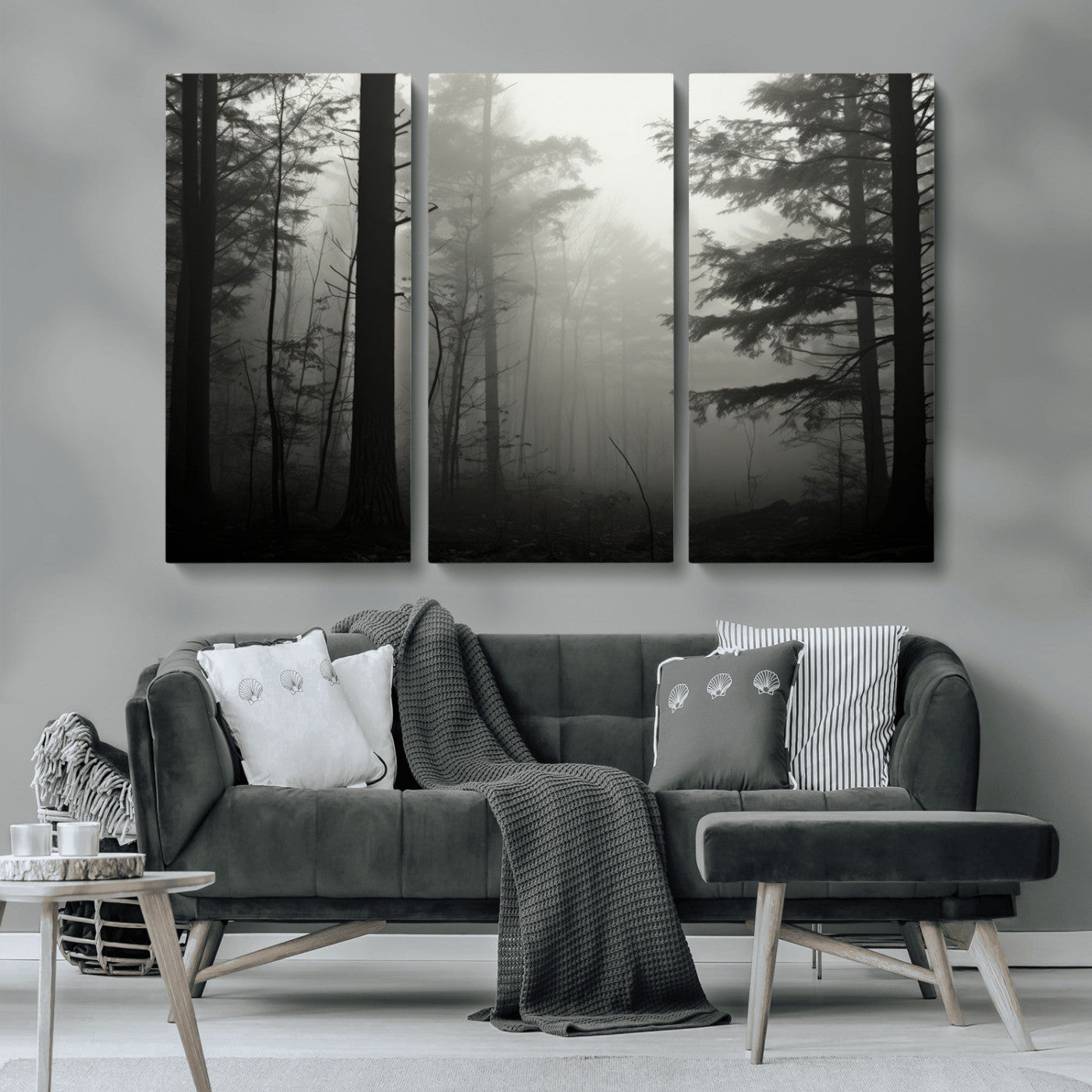 MGV-CV-48X32-3P - Misty Forest Wall Art Premium Canvas Print a Foggy and Serene Atmosphere - Nature Wall Art