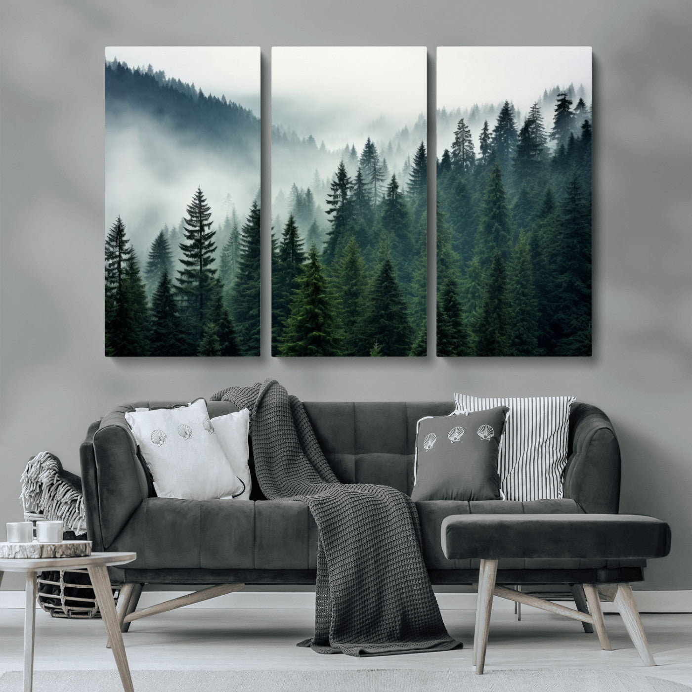 MGV-CV-48X32-3P - Captivating Misty Forest Wall Art Premium Canvas Print, Foggy and Serene Atmosphere Canvas Print