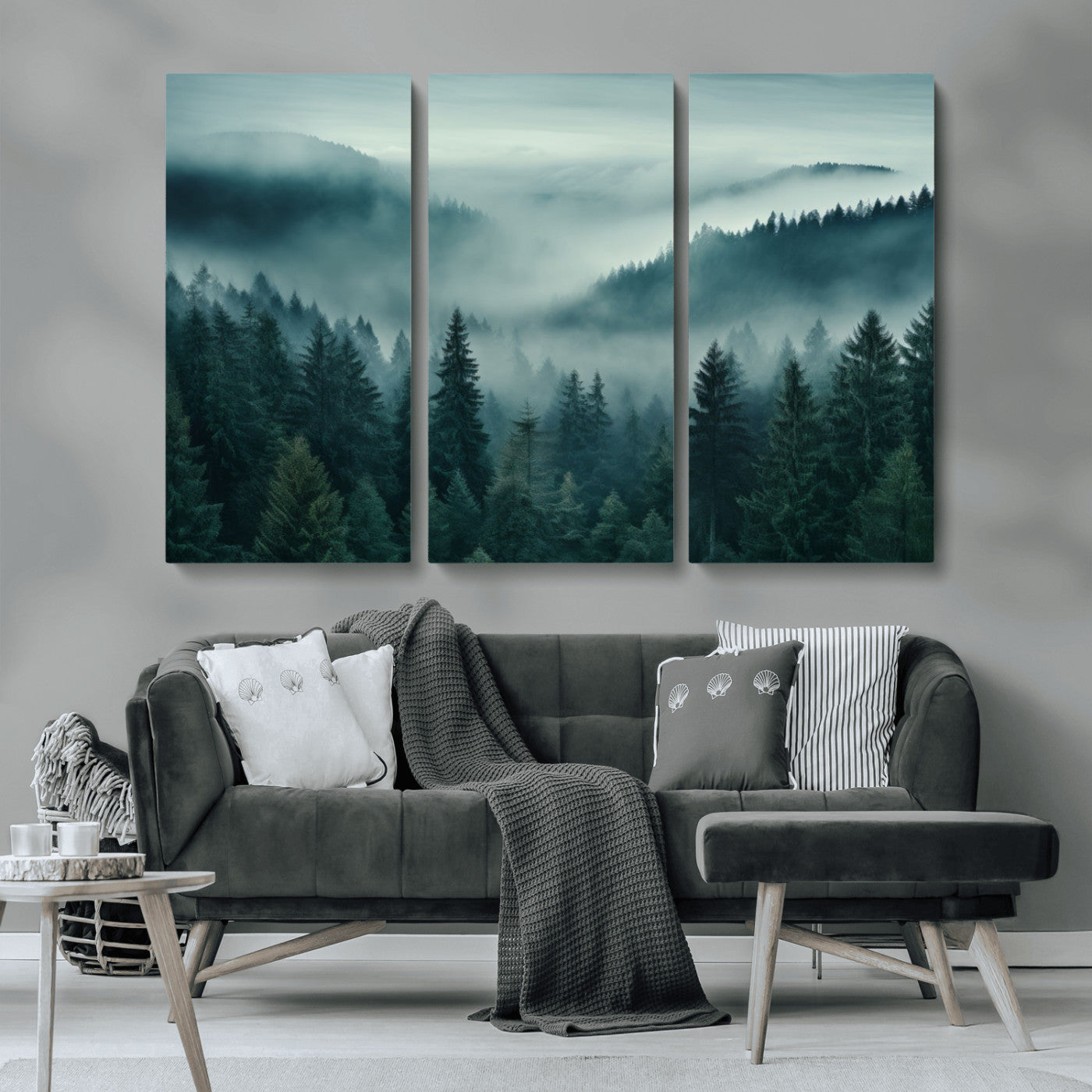 MGV-CV-48X32-3P - Captivating Misty Foggy Forest Wall Art Premium Canvas Print