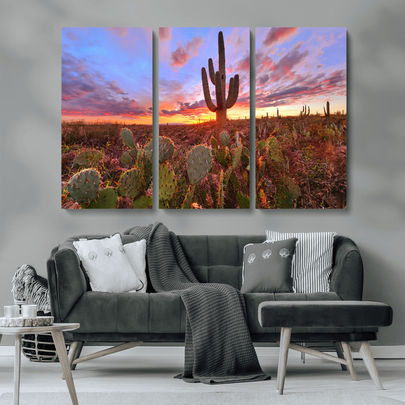 MGV-CV-48X32-3P - Arizona Desert Wall Art Canvas Print - Framed Deser Sunset Wall Decor