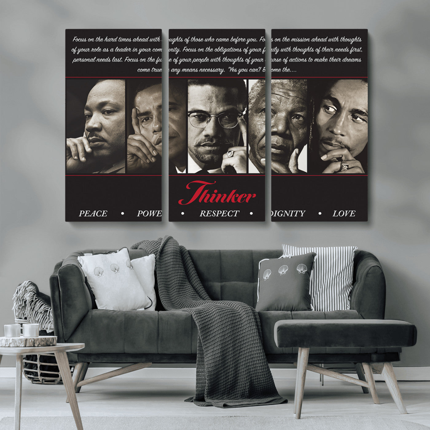 MGV-CV-48X32-3P - Thinkers of Wall Art Canvas Print - Inspirational Wall Art Featuring Icons of Peace, Power, and