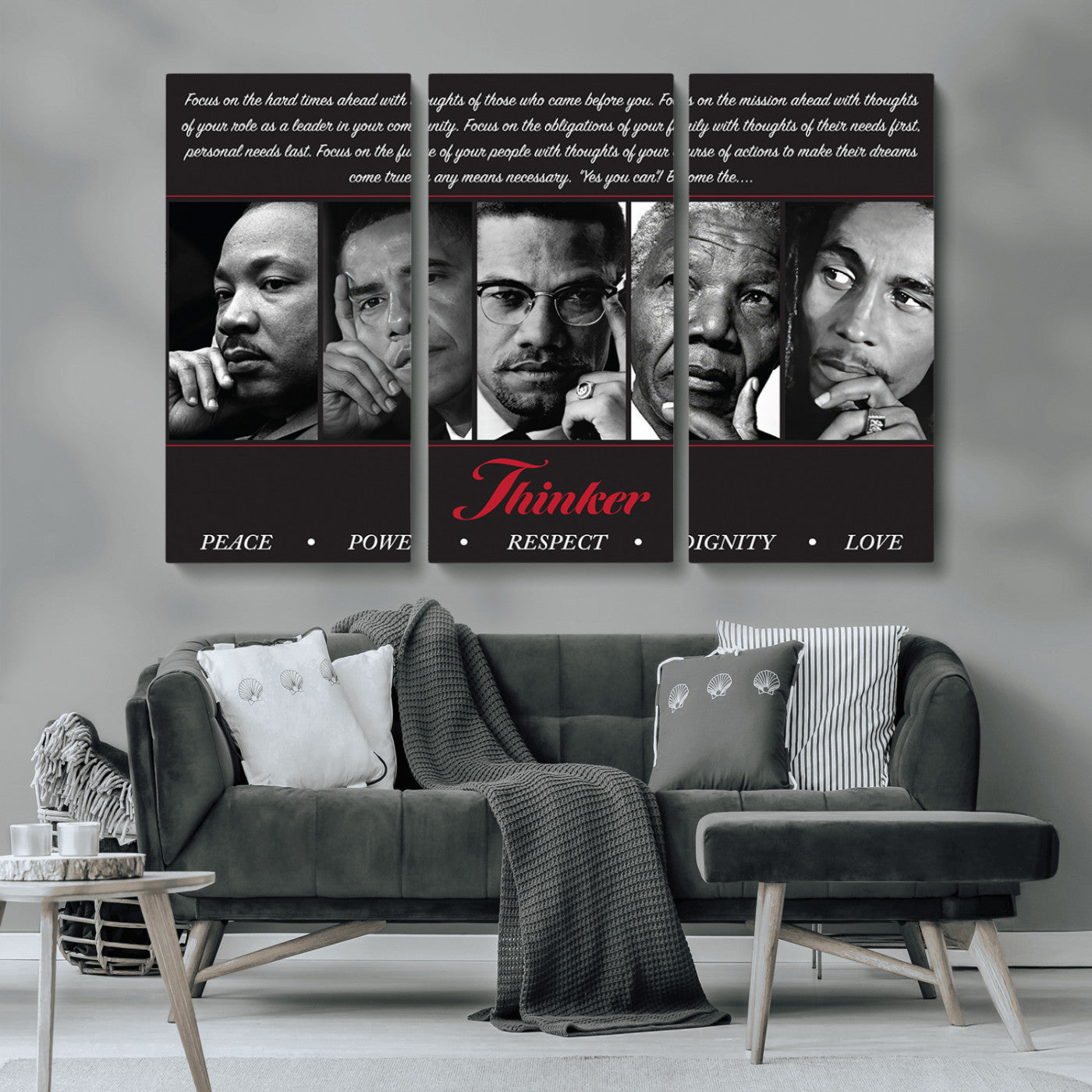 MGV-CV-48X32-3P - Thinker Peace Power Respect Dignity Wall Art | Thinkers of Changel Wall Art Featuring Icons of