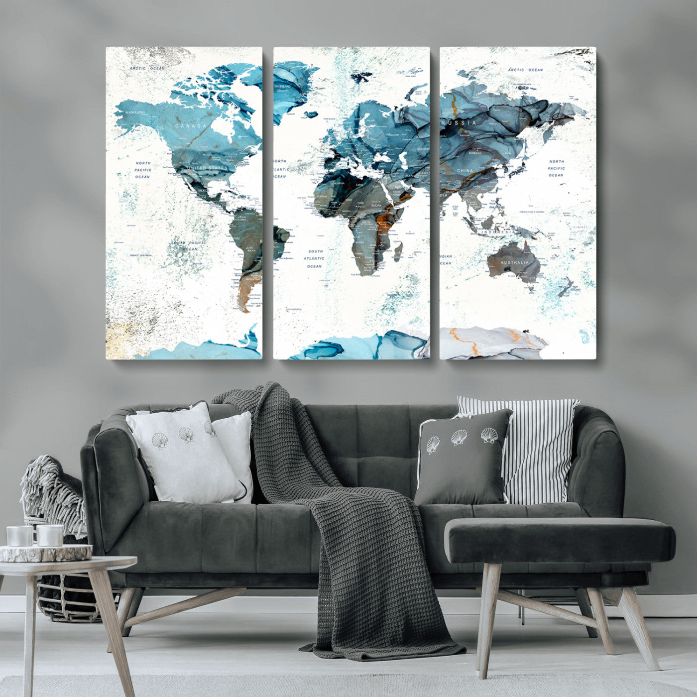MGV-CV-48X32-3P - Push Pin World Map Canvas Print – Framed Wall Art for Couples to Track Their Travels – Anniversary