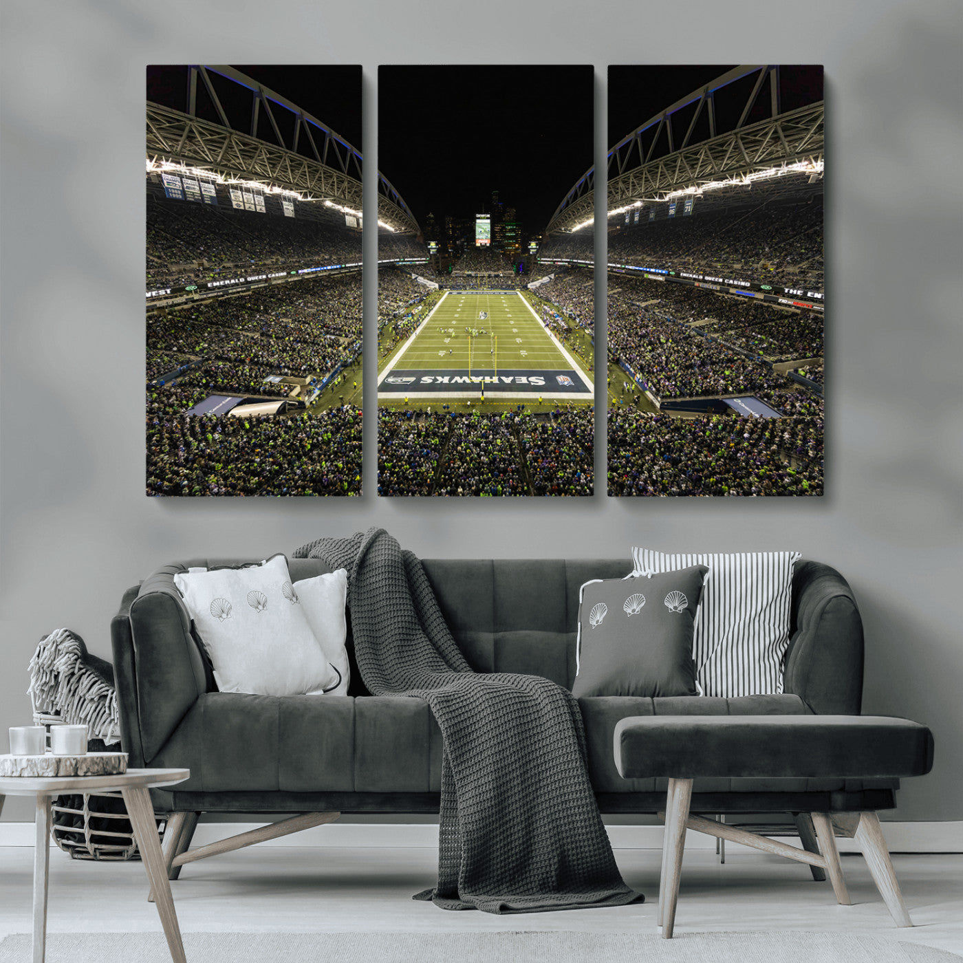 MGV-CV-48X32-3P - Seattle Seahawks Football Team Print Wall Art - Seattle Century Link Field Stadium Wall Art Canvas