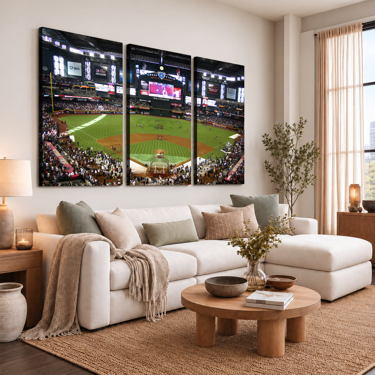 91630-MGV-CV-36X24 - Arizona Diamondbacks Baseball Team Print, Phoenix Chase Field Baseball Stadium Wall Art