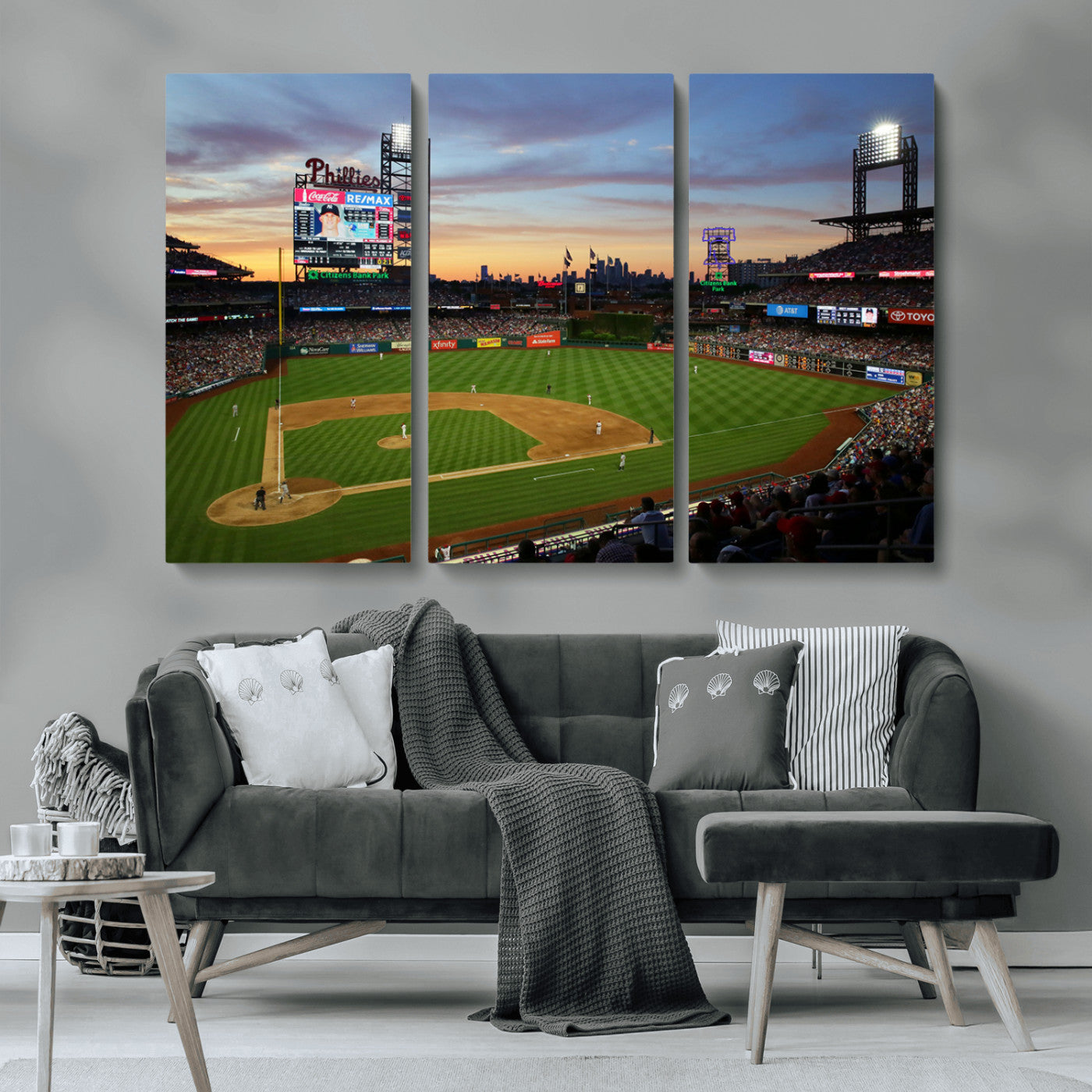 MGV-CV-48X32-3P - Citizens Bank Park Philadelphia Phillies Wall Art Canvas | 3-Panel Canvas Print of Phillies Stadium