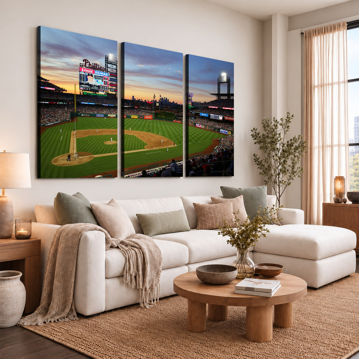 13778-MGV-CV-36X24 - Citizens Bank Park Philadelphia Phillies Wall Art Canvas | 3-Panel Canvas Print of Phillies Stadium