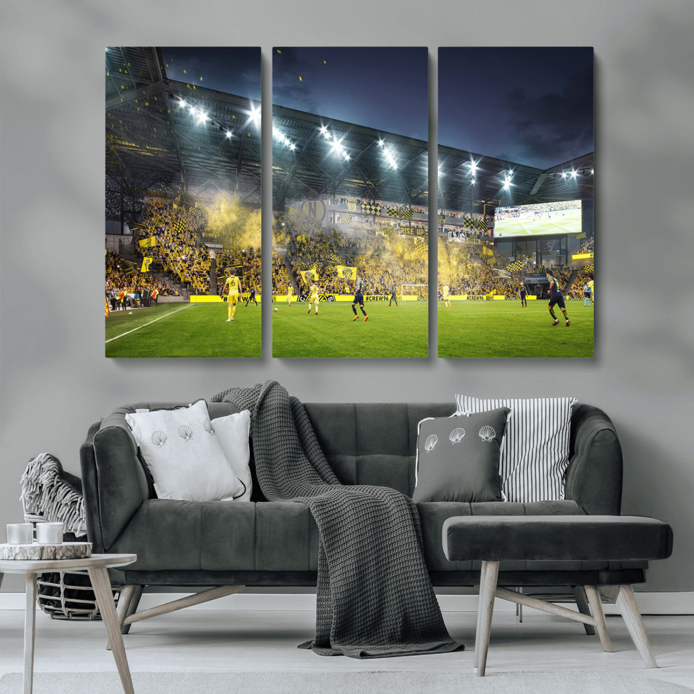MGV-CV-48X32-3P - Columbus Crew Stadium Match Triple Canvas Wall Art - Dynamic MLS Game Scene Canvas Wall Art