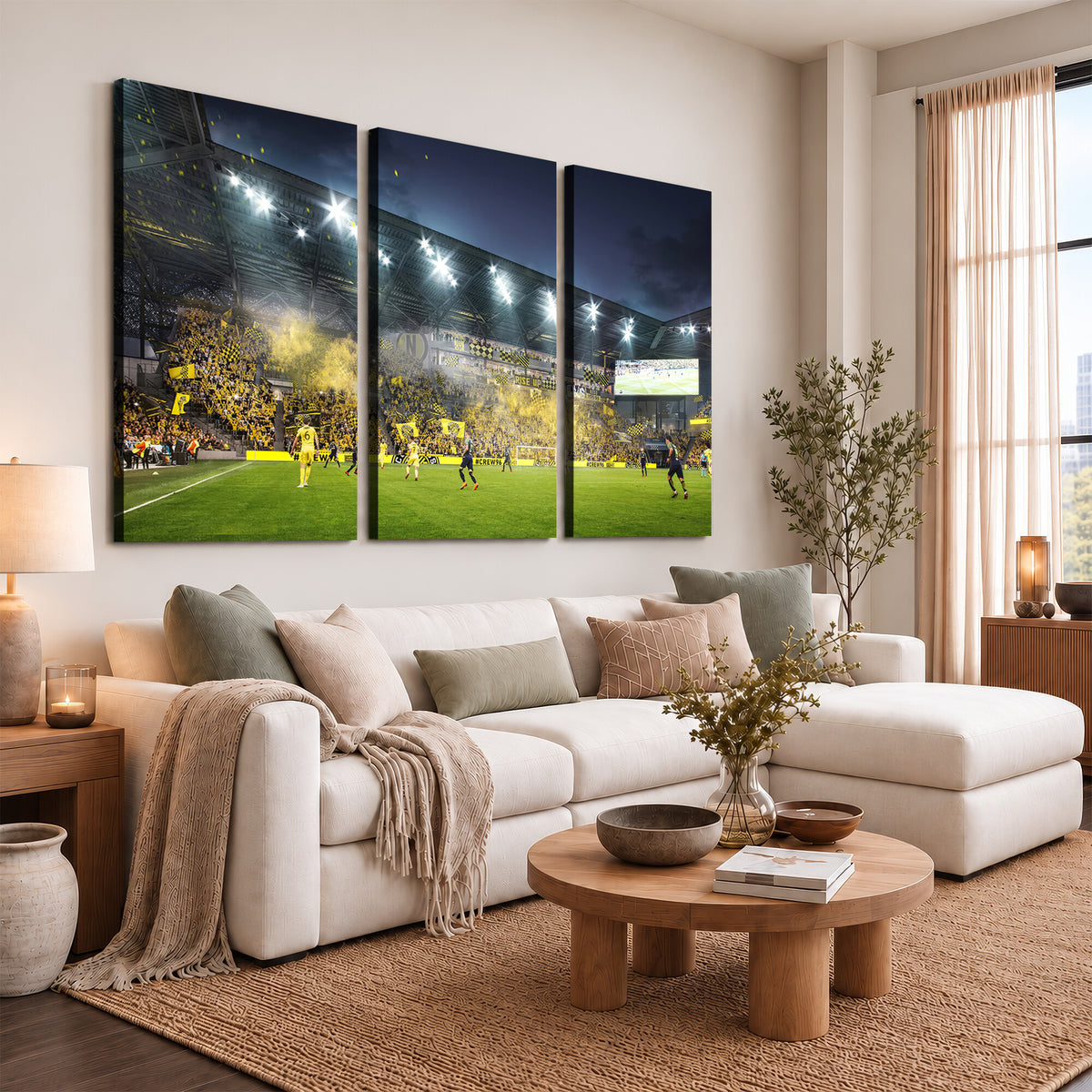 65820-MGV-CV-36X24 - Columbus Crew Stadium Match Triple Canvas Wall Art - Dynamic MLS Game Scene Canvas Wall Art