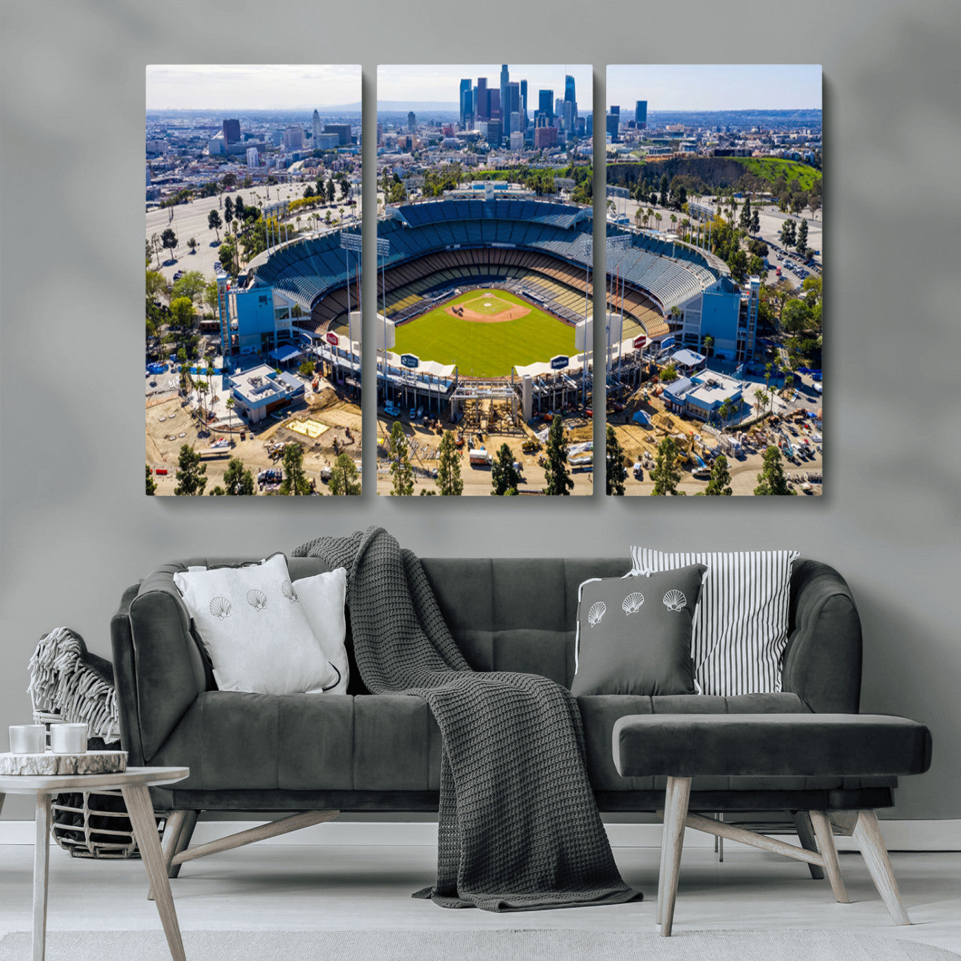 MGV-CV-48X32-3P - Los Angeles Dodgers Dodger Stadium Wall Art Canvas Print - MLB Baseball Stadium, Framed Los Angeles