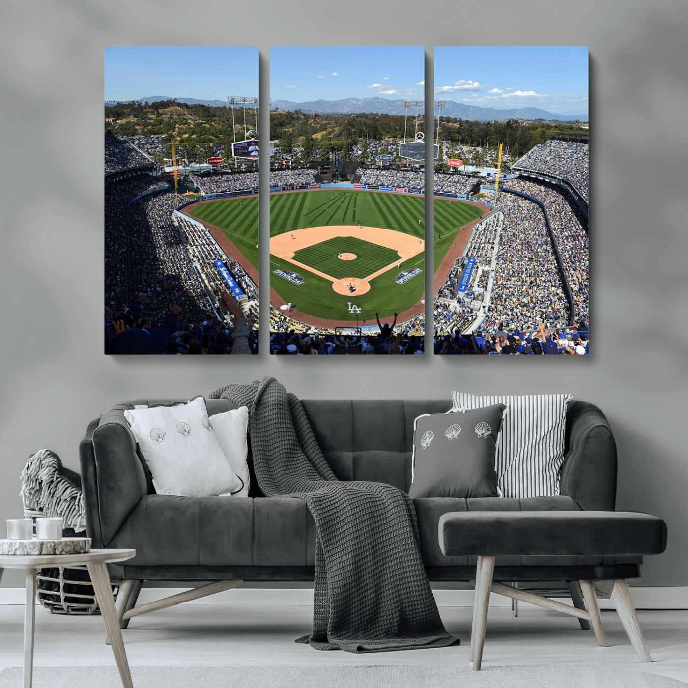 MGV-CV-48X32-3P - Los Angeles Dodgers Dodger Stadium Wall Art Canvas Print - MLB Baseball Stadium Wall Art Canvas