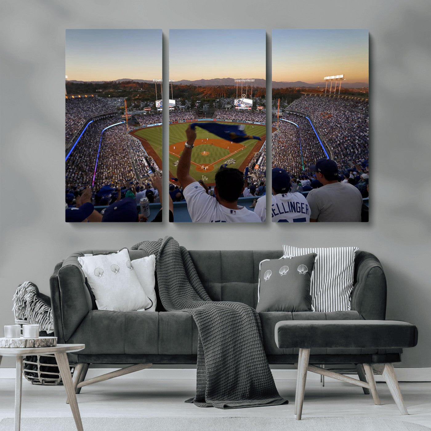 MGV-CV-48X32-3P - Dodger Stadium Sunset Game Triple Canvas Wall Art - Los Angeles Dodgers MLB Match
