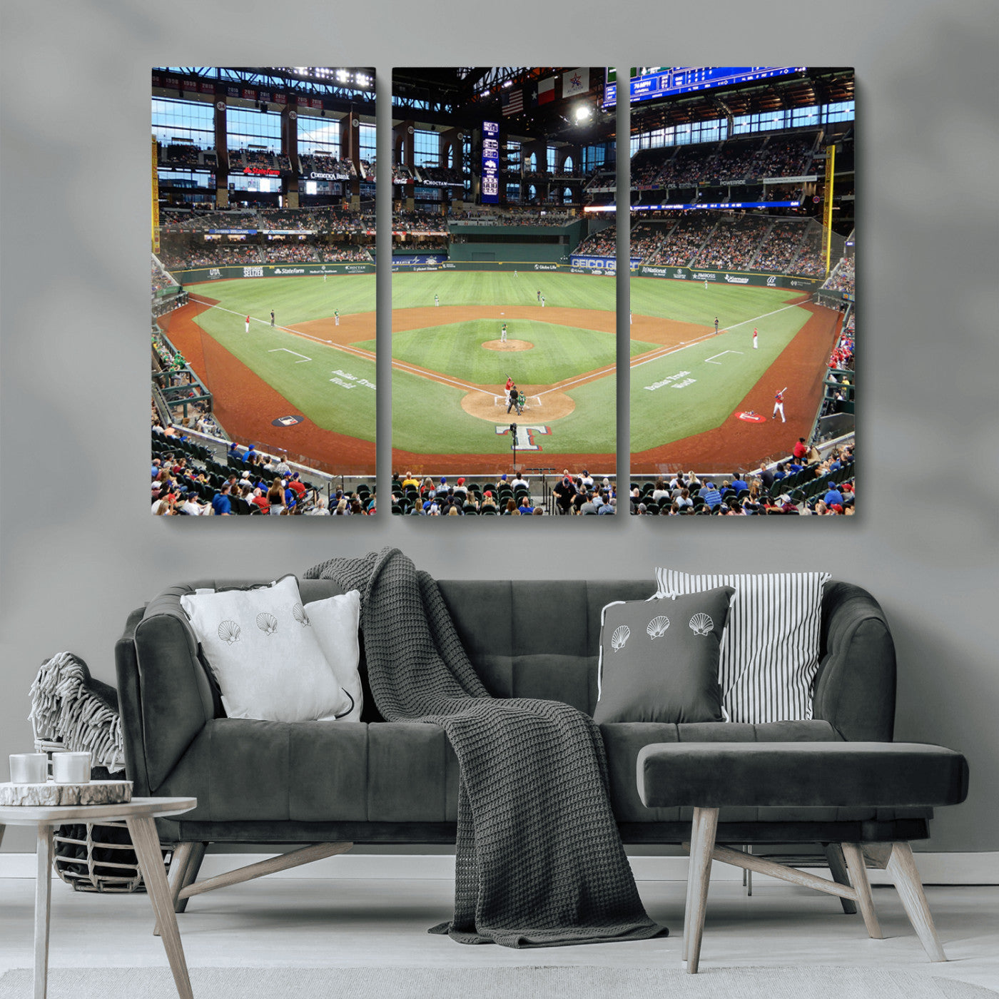MGV-CV-48X32-3P - Texas Rangers Baseball Team Print - Arlington Globe Life Field Stadium Canvas Print Wall Art