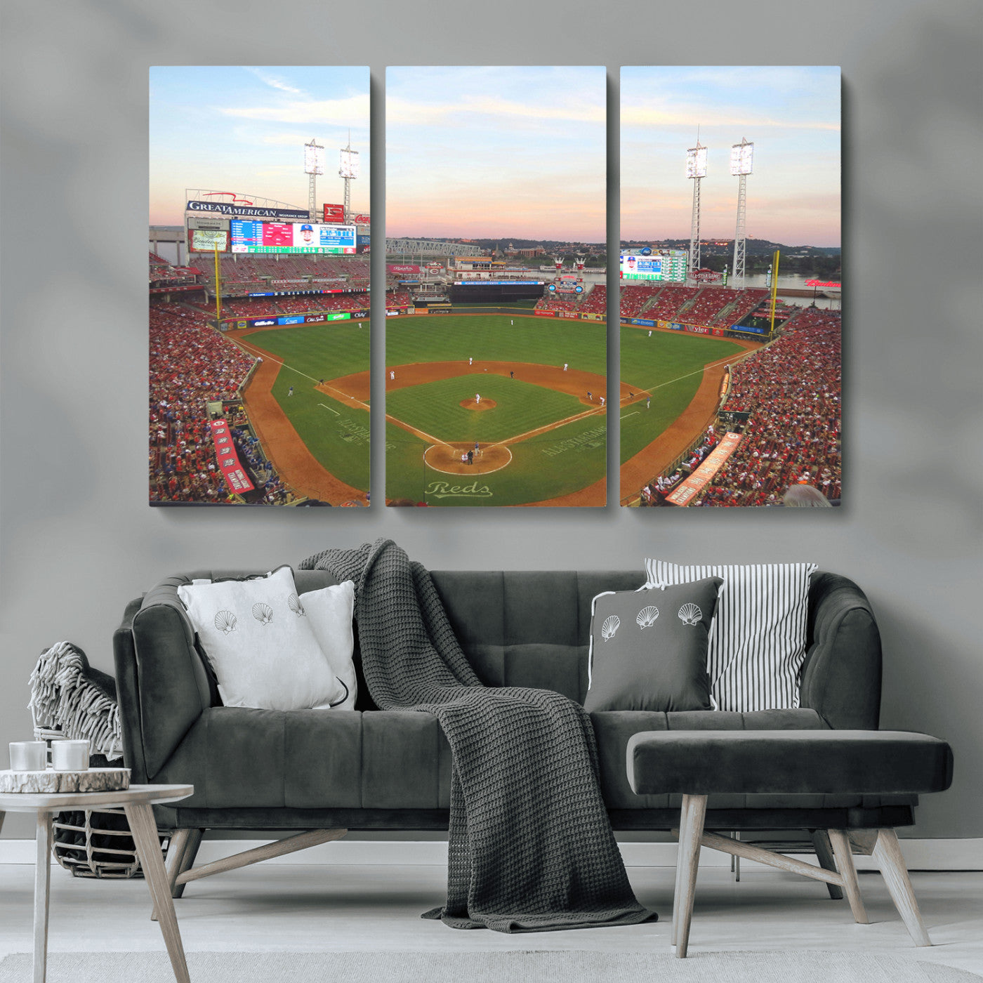 MGV-CV-48X32-3P - Cincinnati Reds Baseball Print Canvas- Cincinnati Great American Ball Park Stadium Wall Art Canvas
